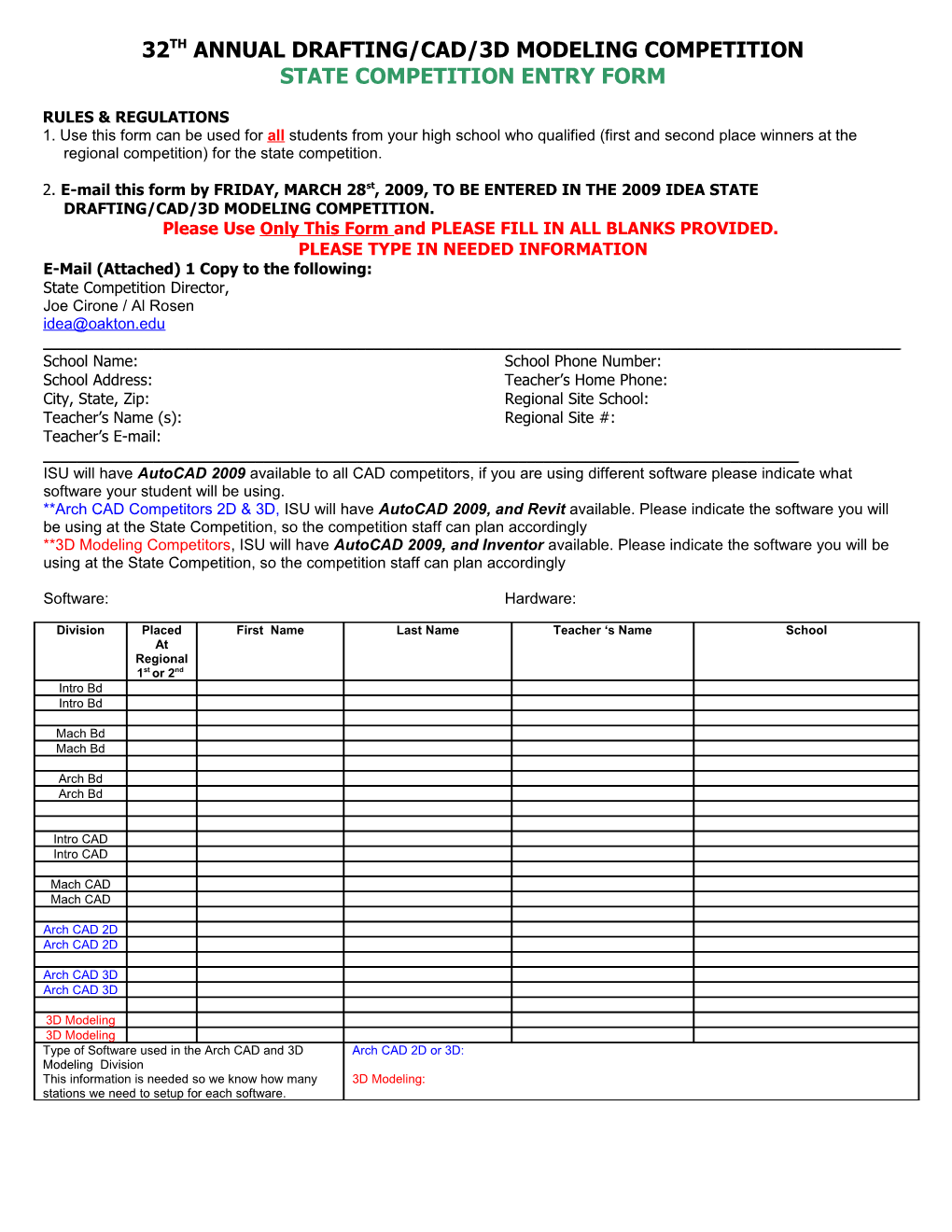 28Th Annual Drafting/Cad Competition