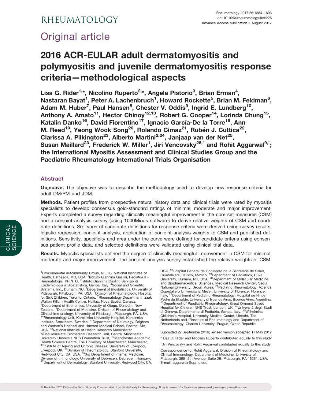 Original Article 2016 ACR-EULAR Adult Dermatomyositis and Polymyositis and Juvenile Dermatomyositis Response Criteria—Methodological Aspects