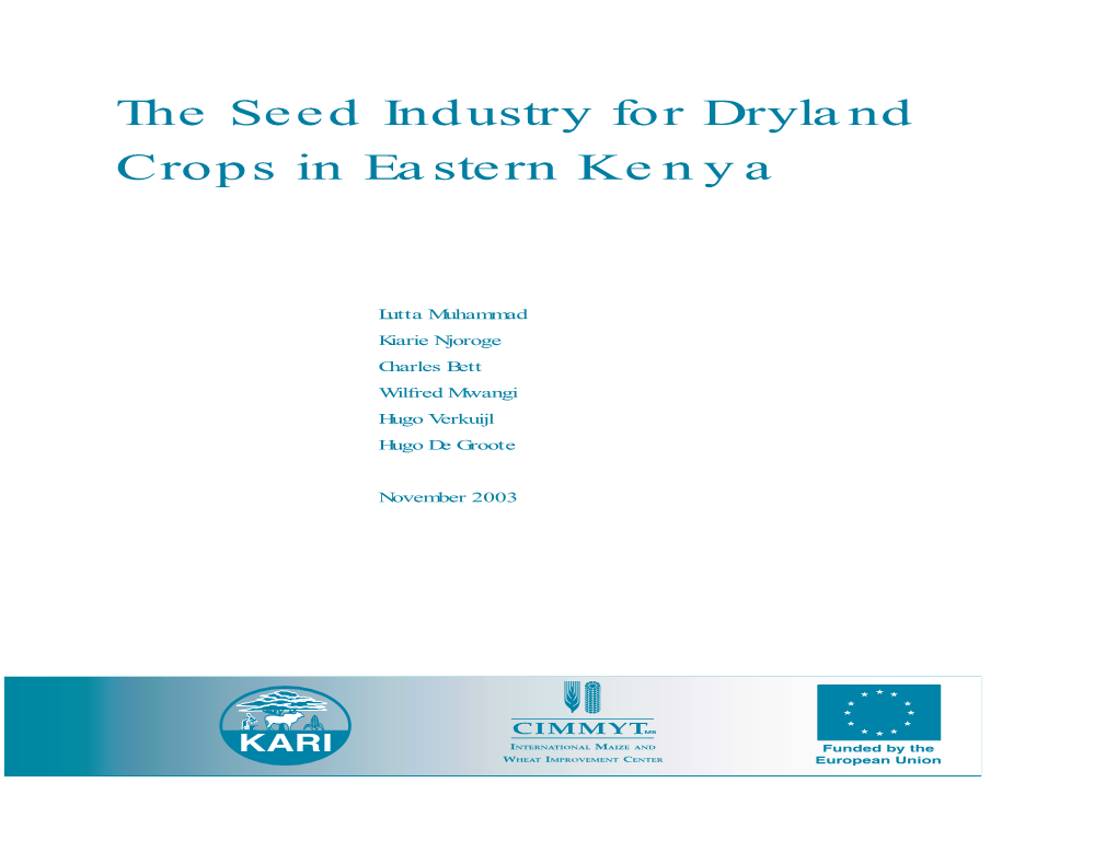 The Seed Industry for Dryland Crops in Eastern Kenya