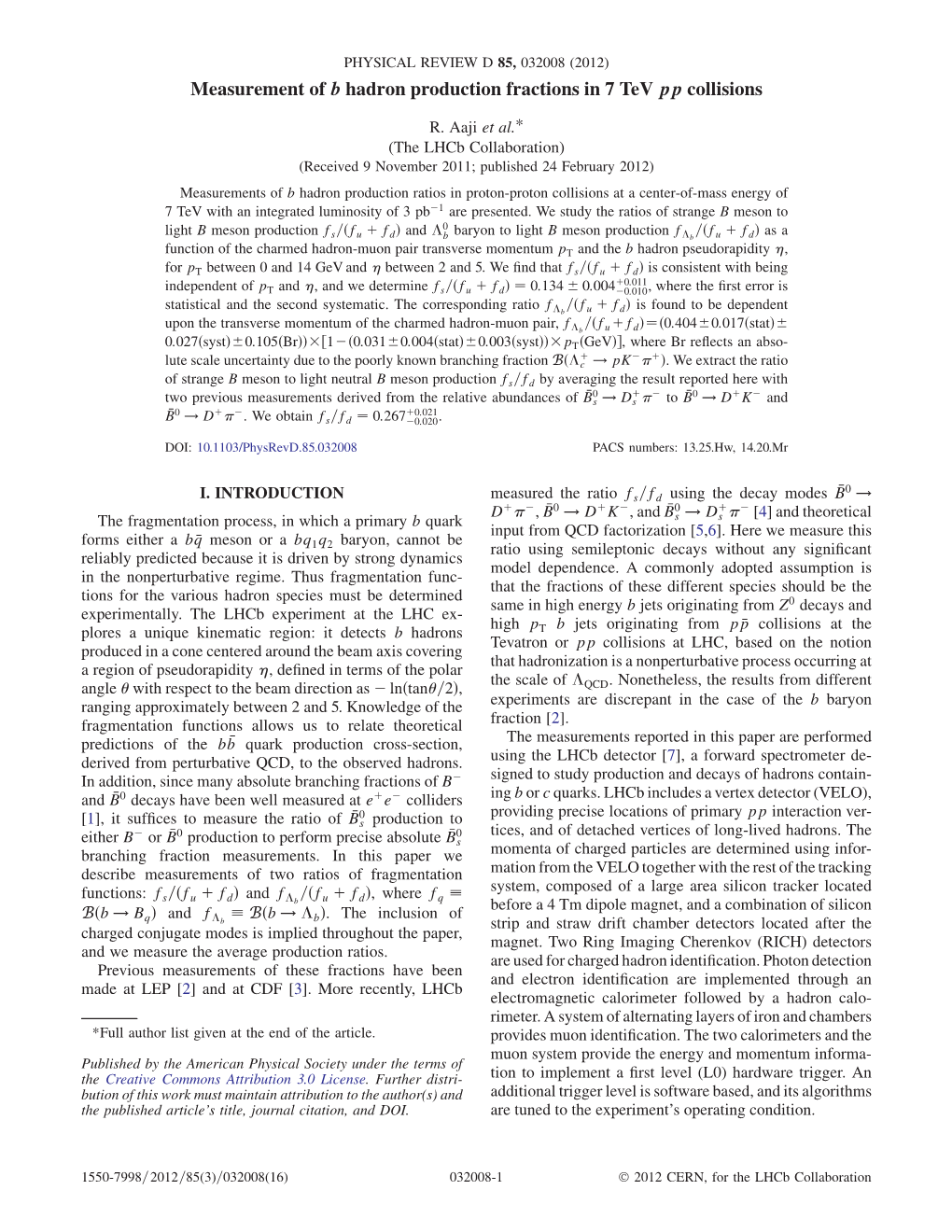 Measurement of B Hadron Production Fractions in 7 Tev Pp Collisions