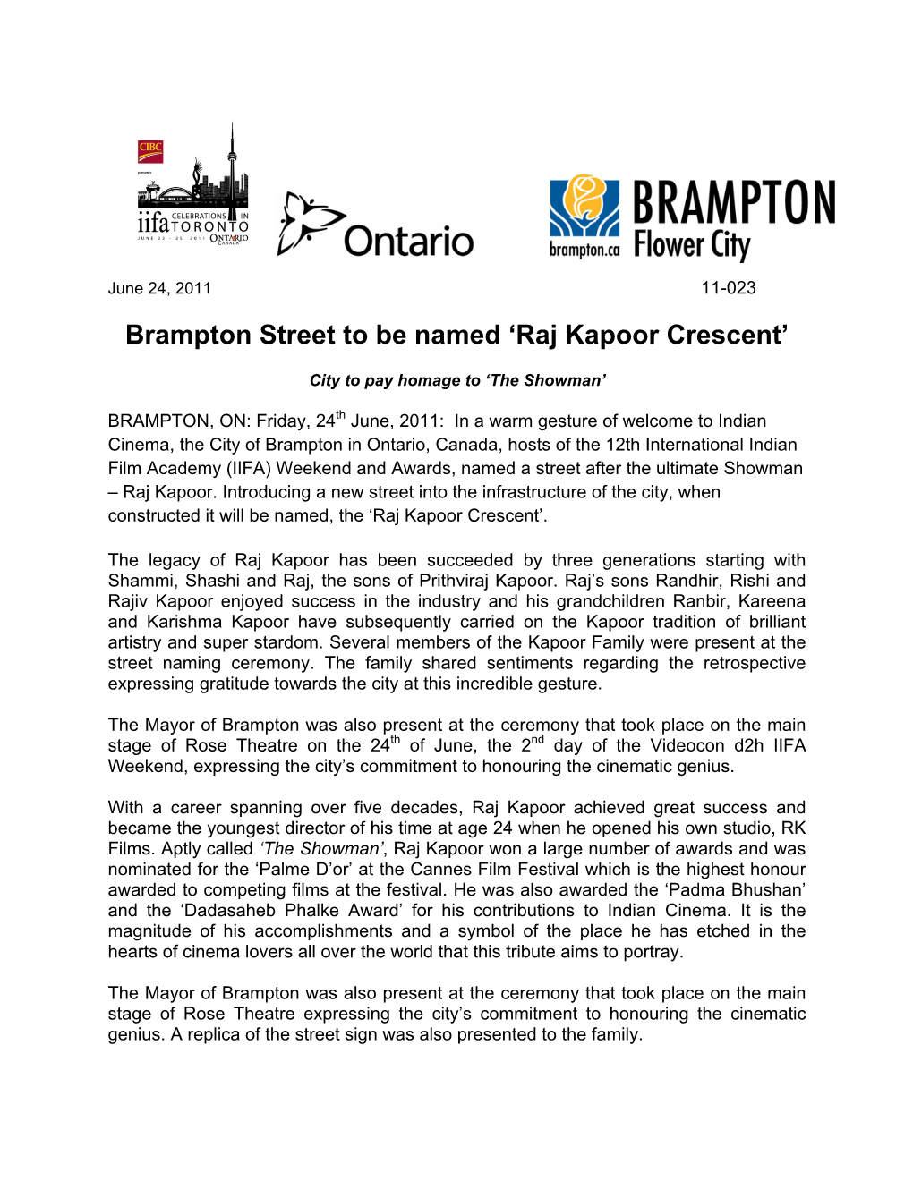 Brampton Street to Be Named 'Raj Kapoor Crescent'