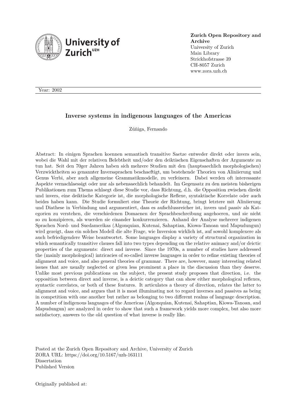 Inverse Systems in Indigenous Languages of the Americas