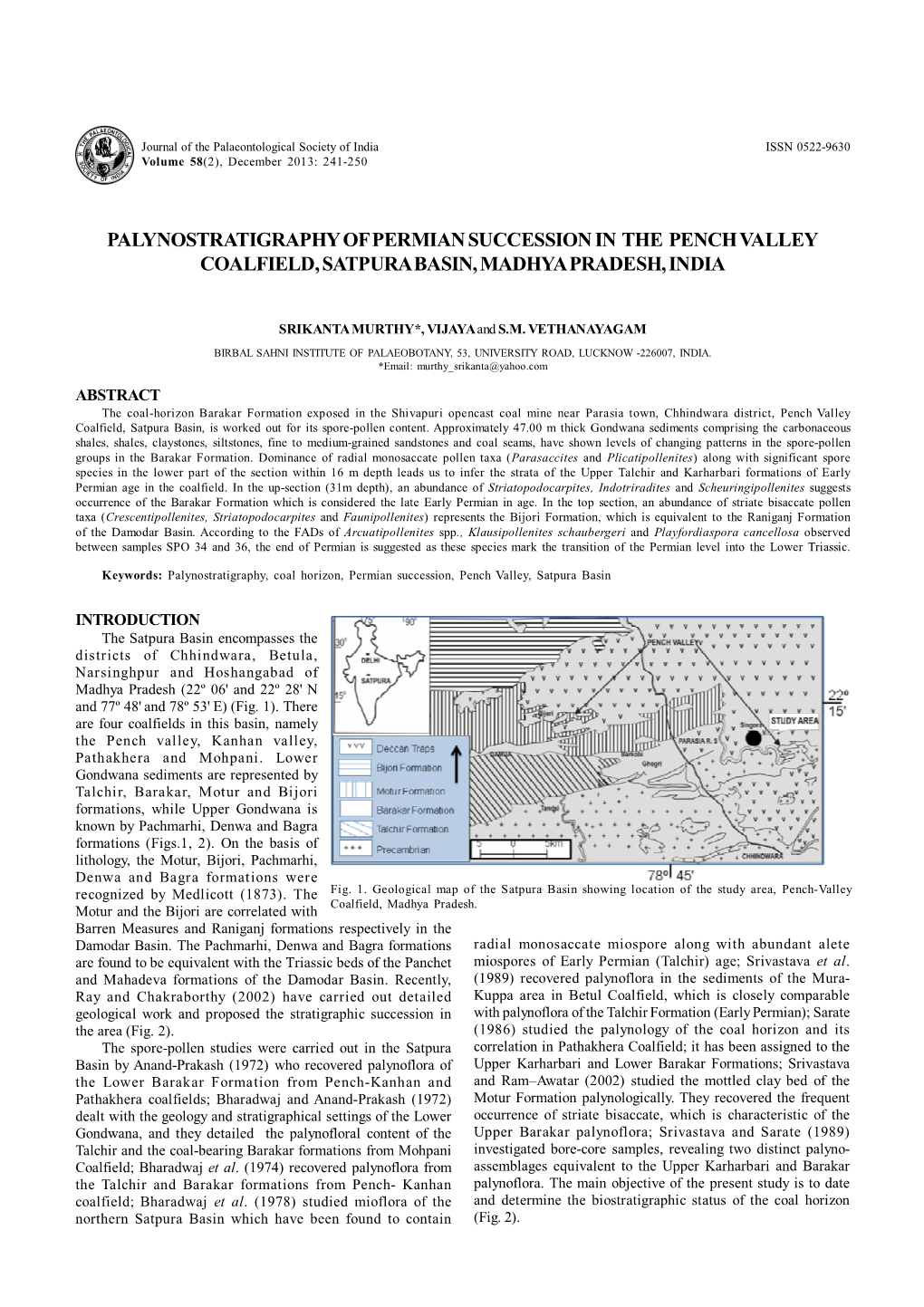 Palynostratigraphy of Permian Succession in the Pench Valley Coalfield, Satpura Basin, Madhya Pradesh, India