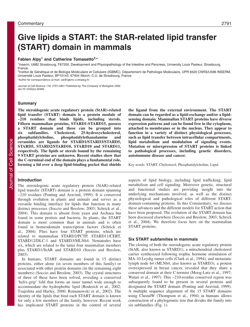 Give Lipids a START: the Star-Related Lipid Transfer (START) Domain in Mammals