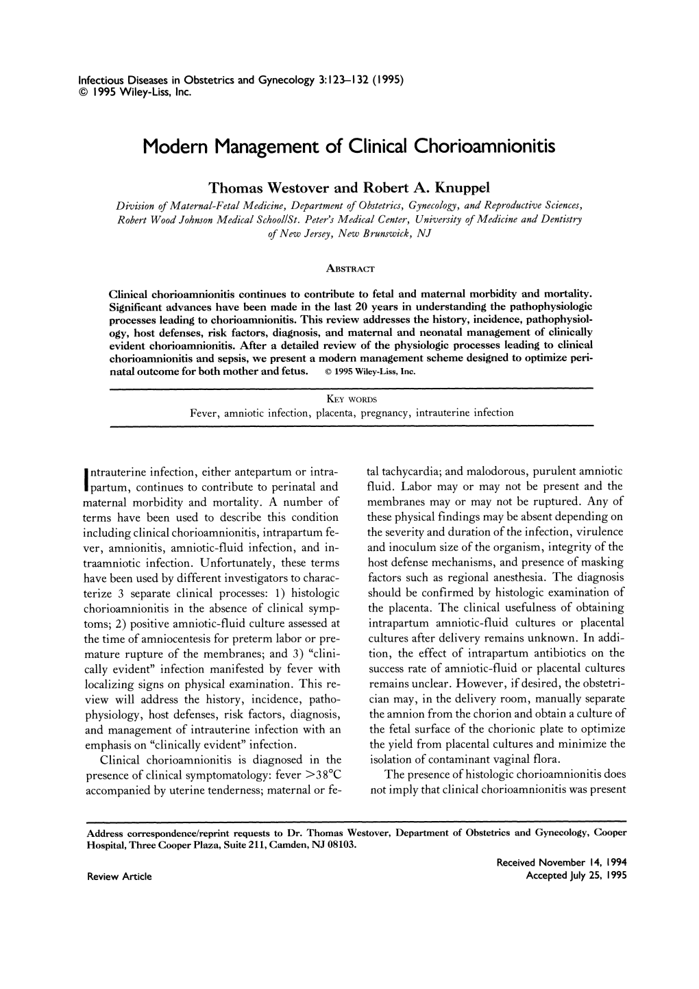 Modern Management of Clinical Chorioamnionitis
