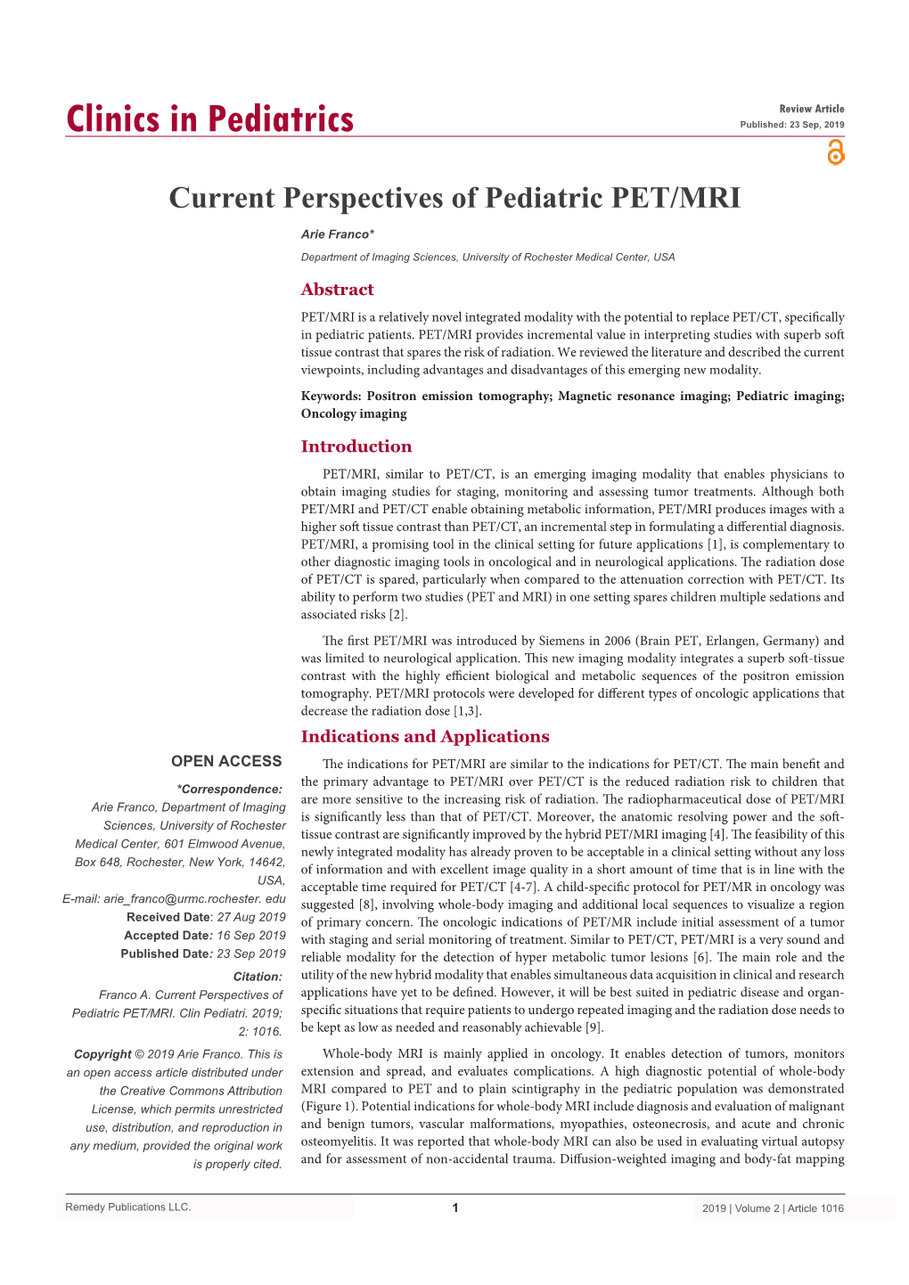 Current Perspectives of Pediatric PET/MRI