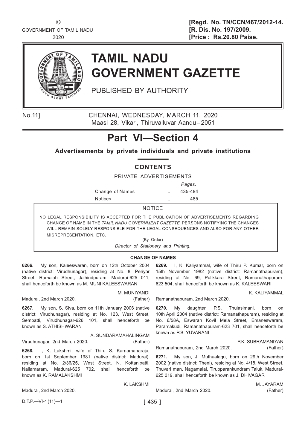 Tamil Nadu Government Gazette