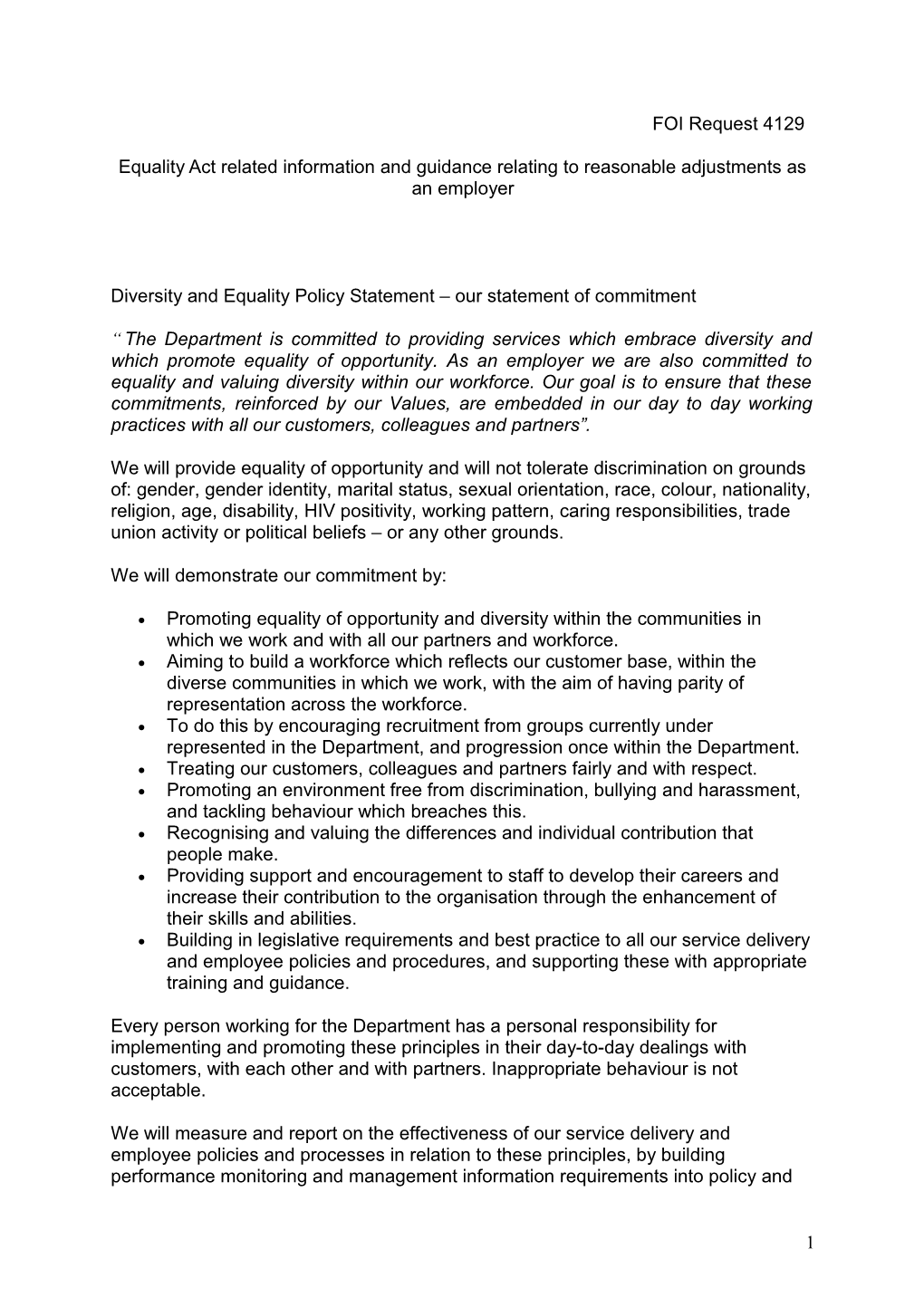 Diversity And Equality Policy Statement – Our Statement Of Commitment