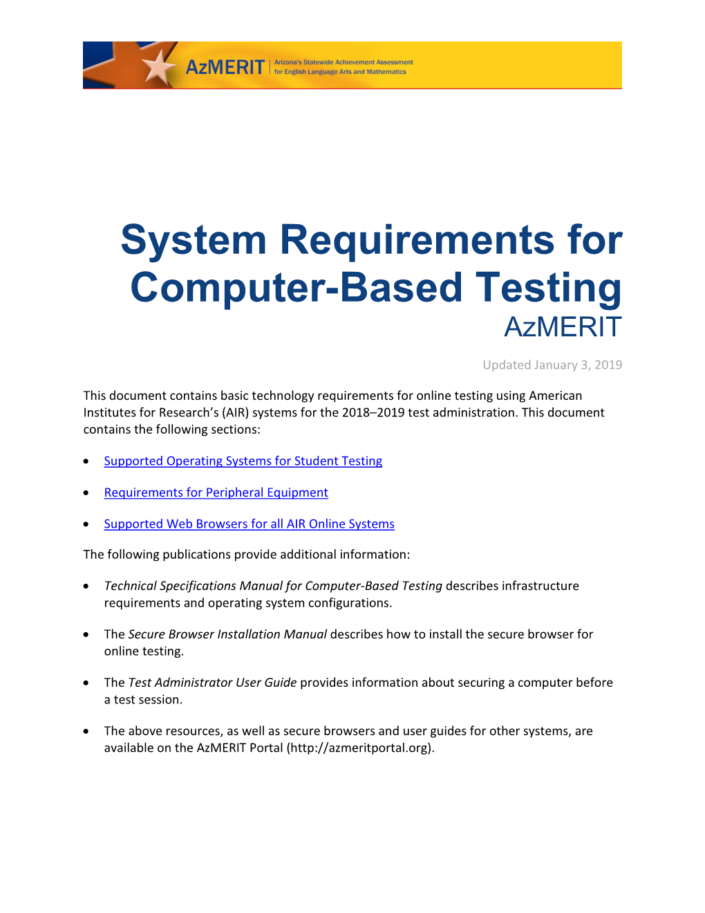 System Requirements for Online Testing