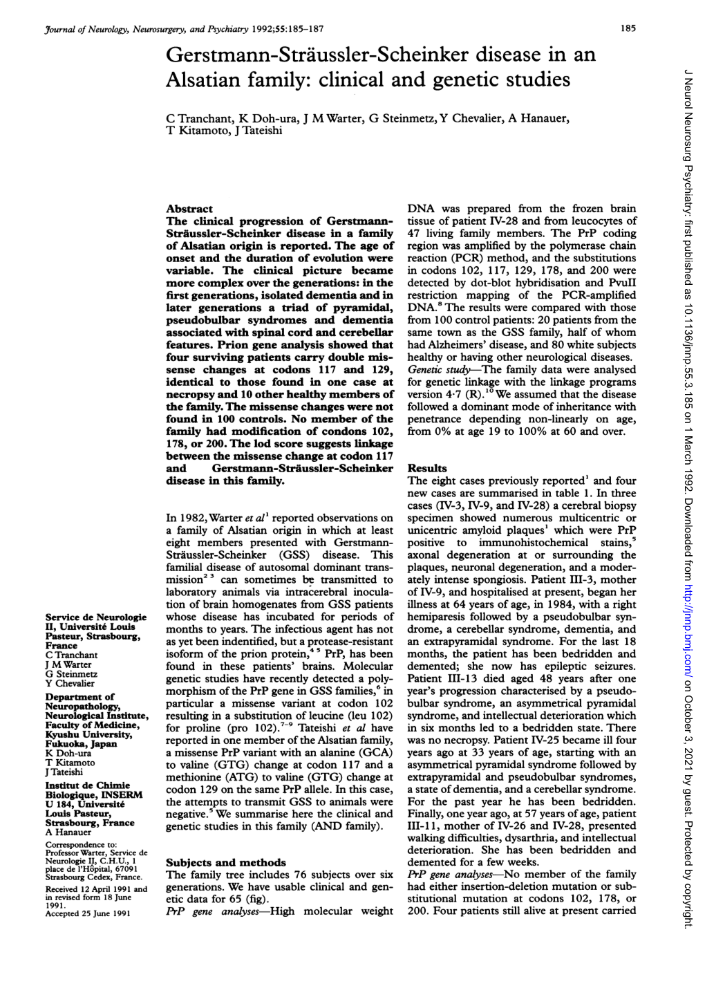 Gerstmann-Striaussler-Scheinker Disease in An