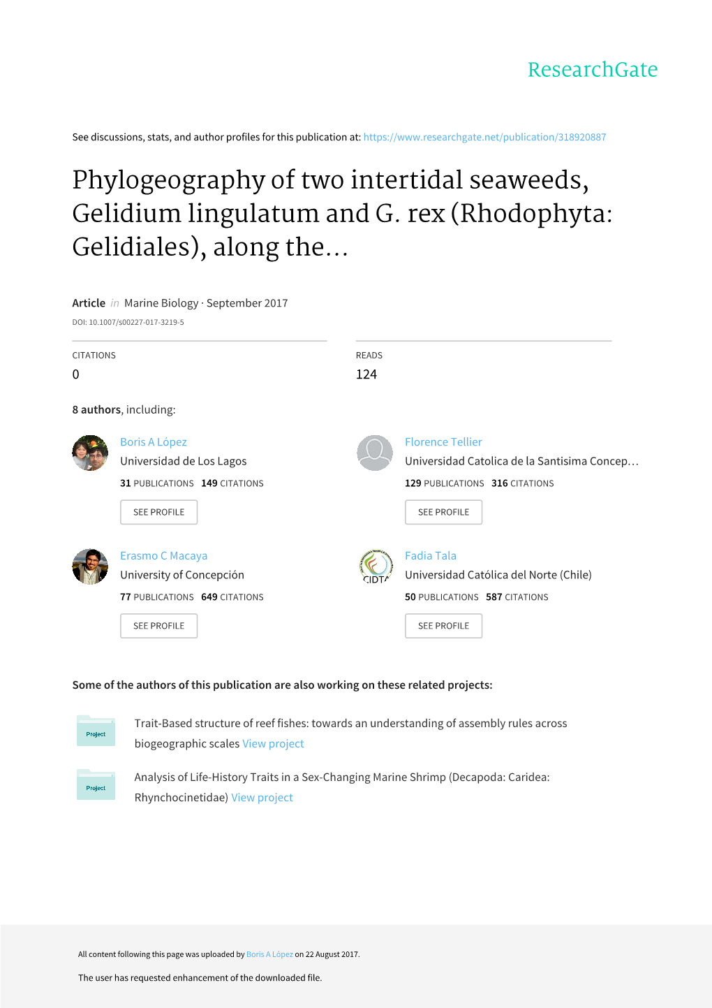 Phylogeography of Two Intertidal Seaweeds, Gelidium Lingulatum and G