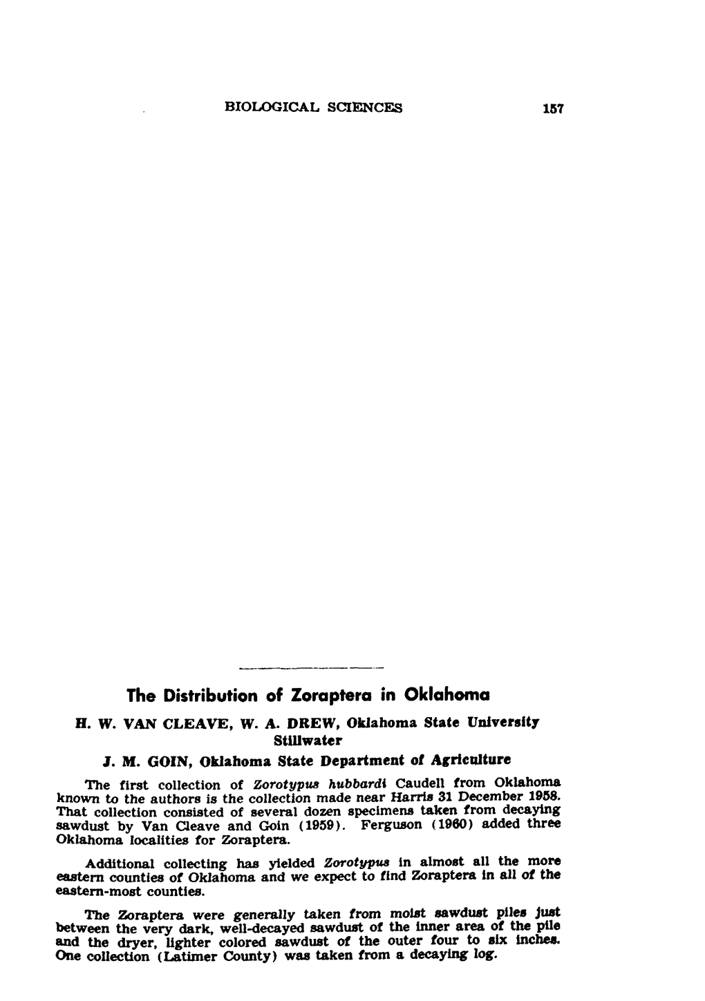 The Distribution of Zoraptera in Oklahoma H