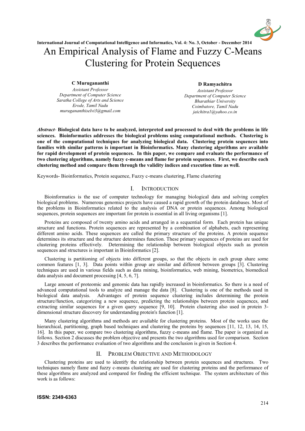 An Empirical Analysis of Flame and Fuzzy C-Means Clustering for Protein Sequences