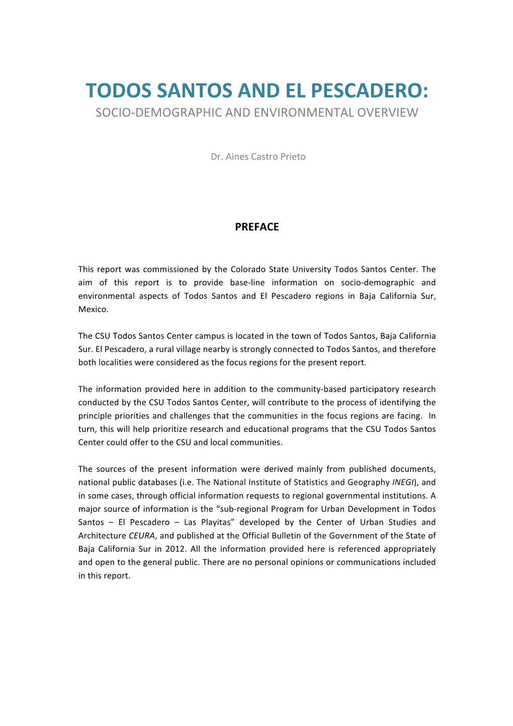 Todos Santos and El Pescadero: Socio-Demographic and Environmental Overview