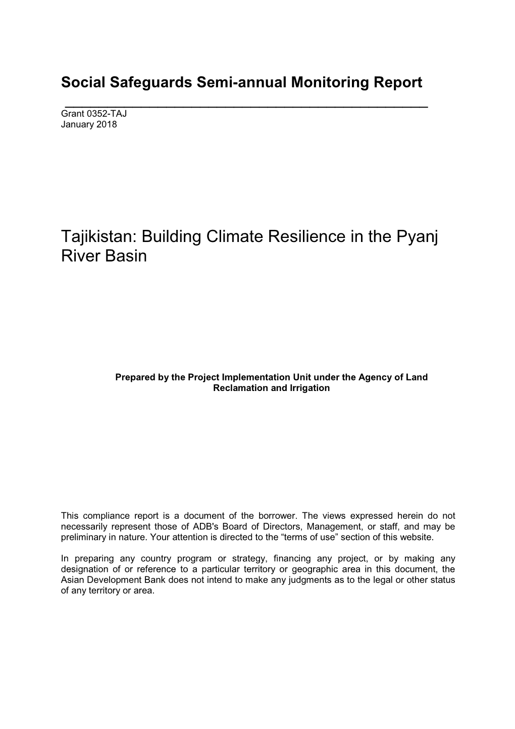 Tajikistan: Building Climate Resilience in the Pyanj River Basin