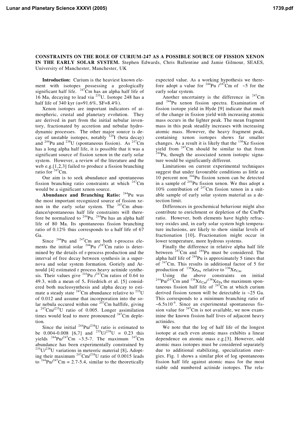 Constraints on the Role of Curium-247 As a Possible Source of Fission Xenon in the Early Solar System