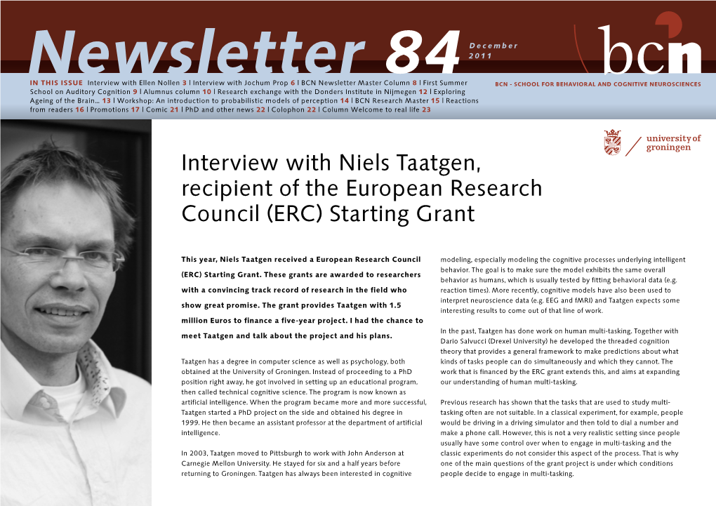 Interview with Niels Taatgen, Recipient of the European Research Council (ERC) Starting Grant