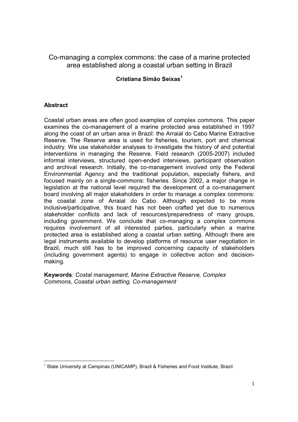 Co-Managing a Complex Commons: the Case of a Marine Protected Area Established Along a Coastal Urban Setting in Brazil