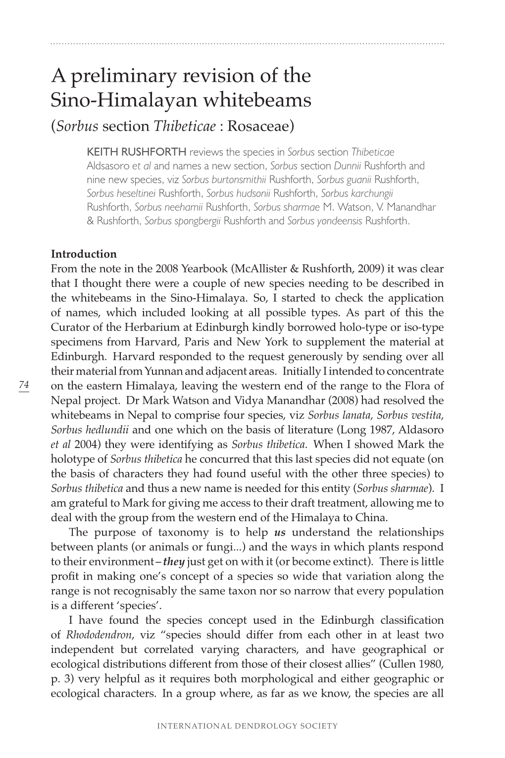 A Preliminary Revision of the Sino-Himalayan Whitebeams