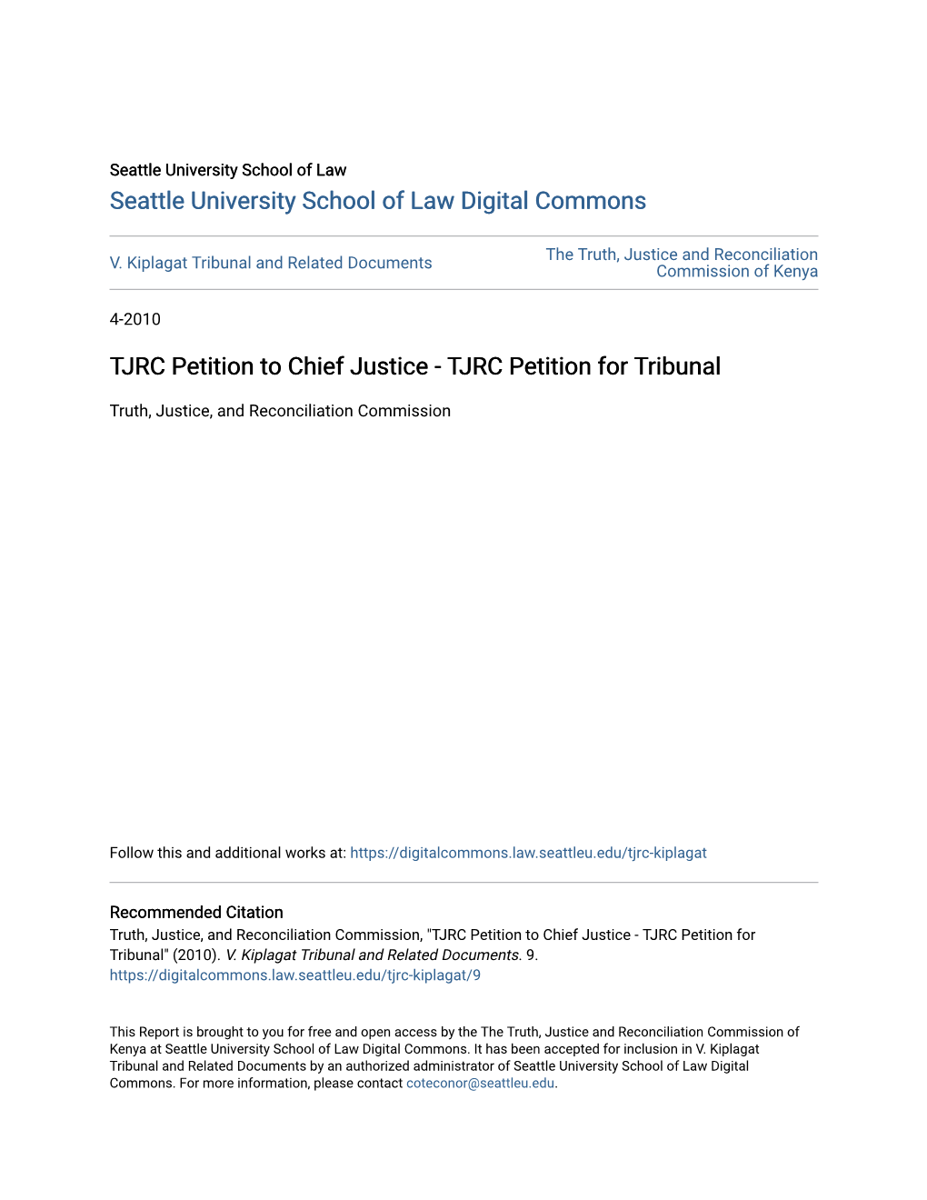 TJRC Petition to Chief Justice - TJRC Petition for Tribunal