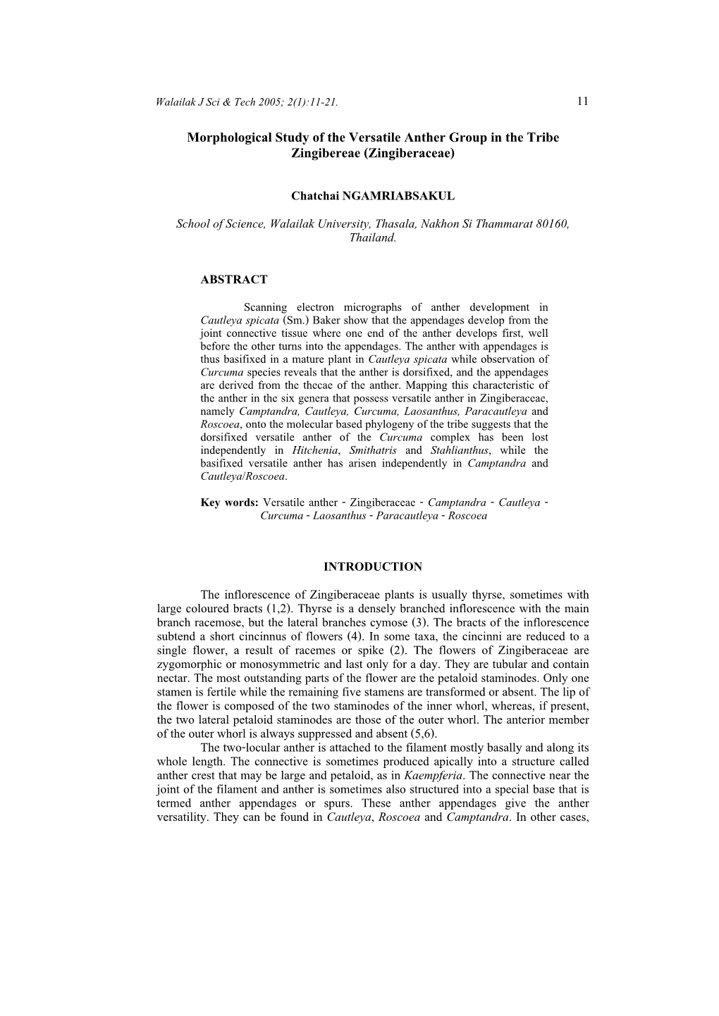 Morphological Study of the Versatile Anther Group in the Tribe Zingibereae (Zingiberaceae)