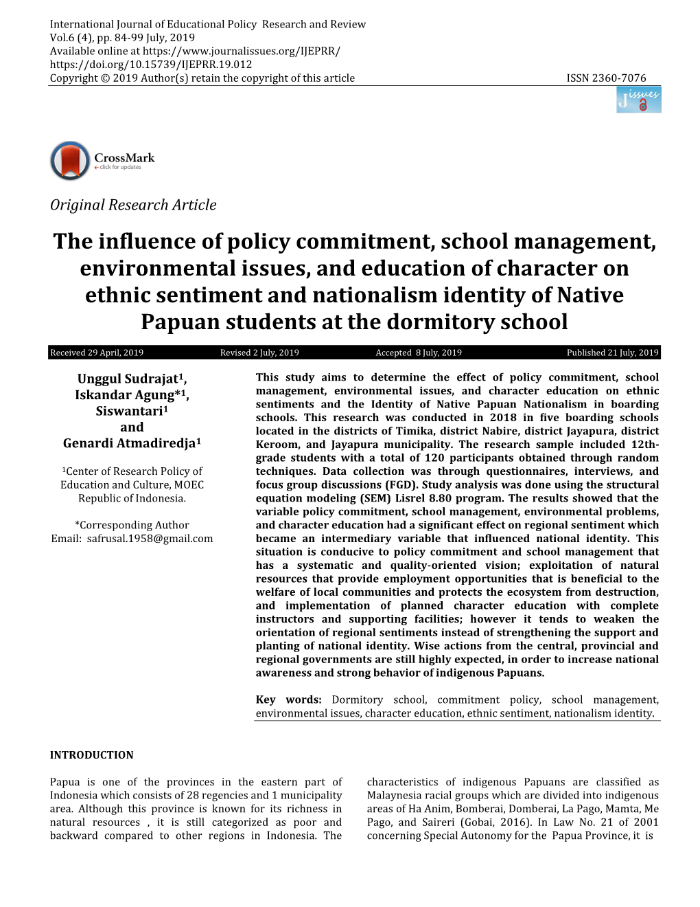 The Influence of Policy Commitment, School Management, Environmental