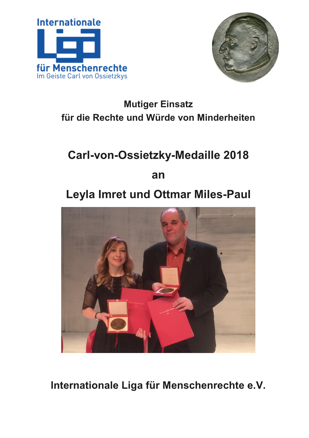 Carl-Von-Ossietzky-Medaille 2018 an Leyla Imret Und Ottmar Miles-Paul