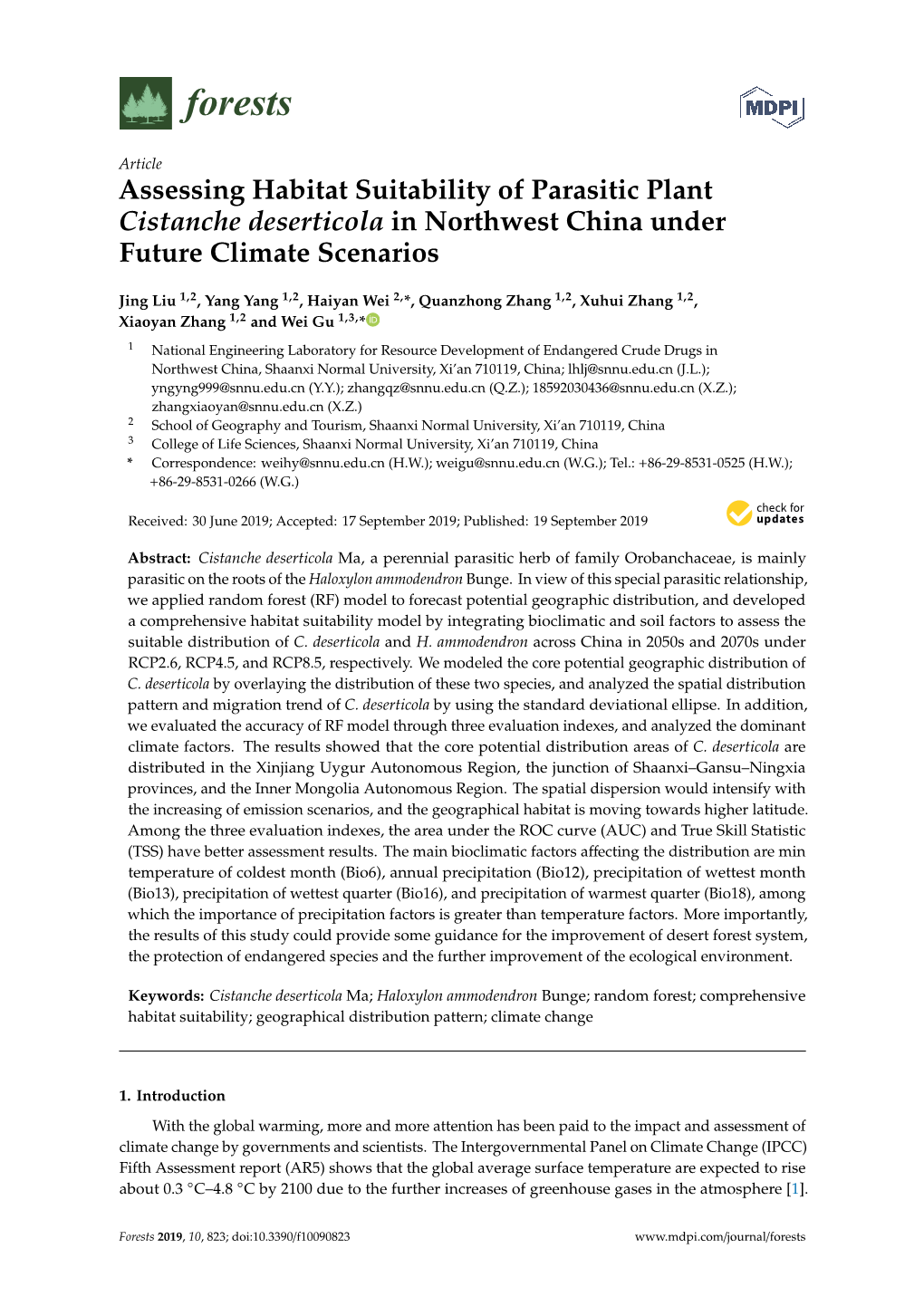 Assessing Habitat Suitability of Parasitic Plant Cistanche Deserticola in Northwest China Under Future Climate Scenarios