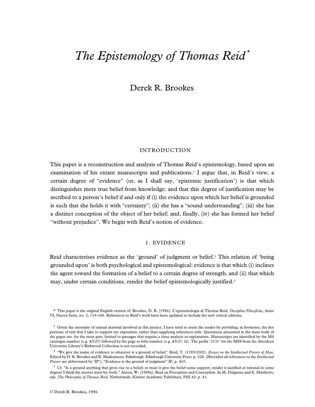The Epistemology of Thomas Reid*