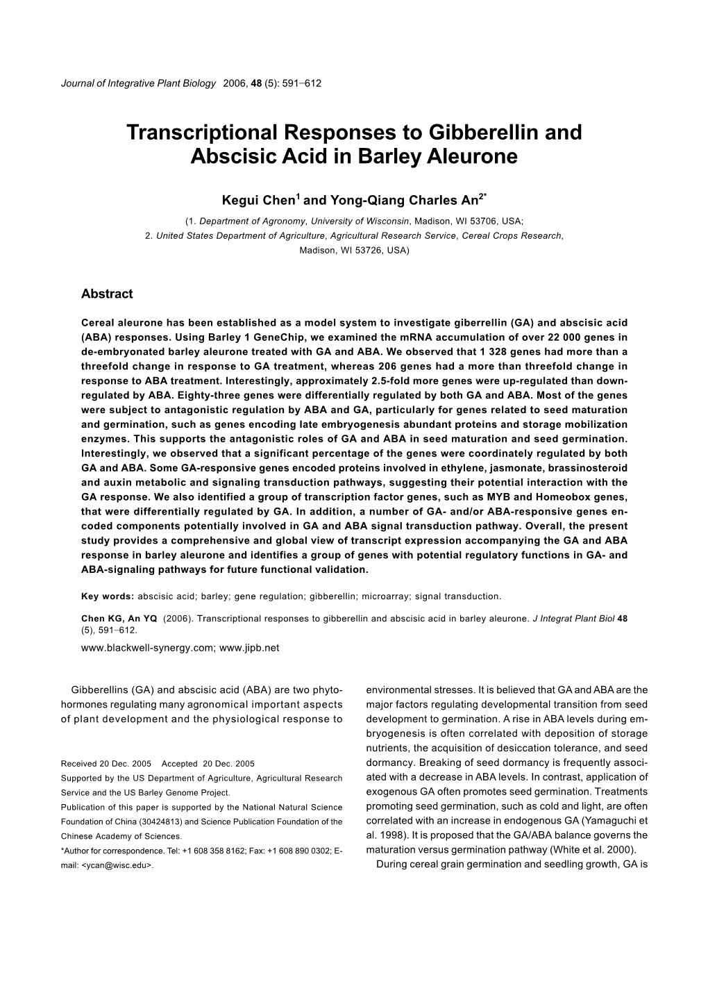 Transcriptional Responses to Gibberellin and Abscisic Acid in Barley Aleurone