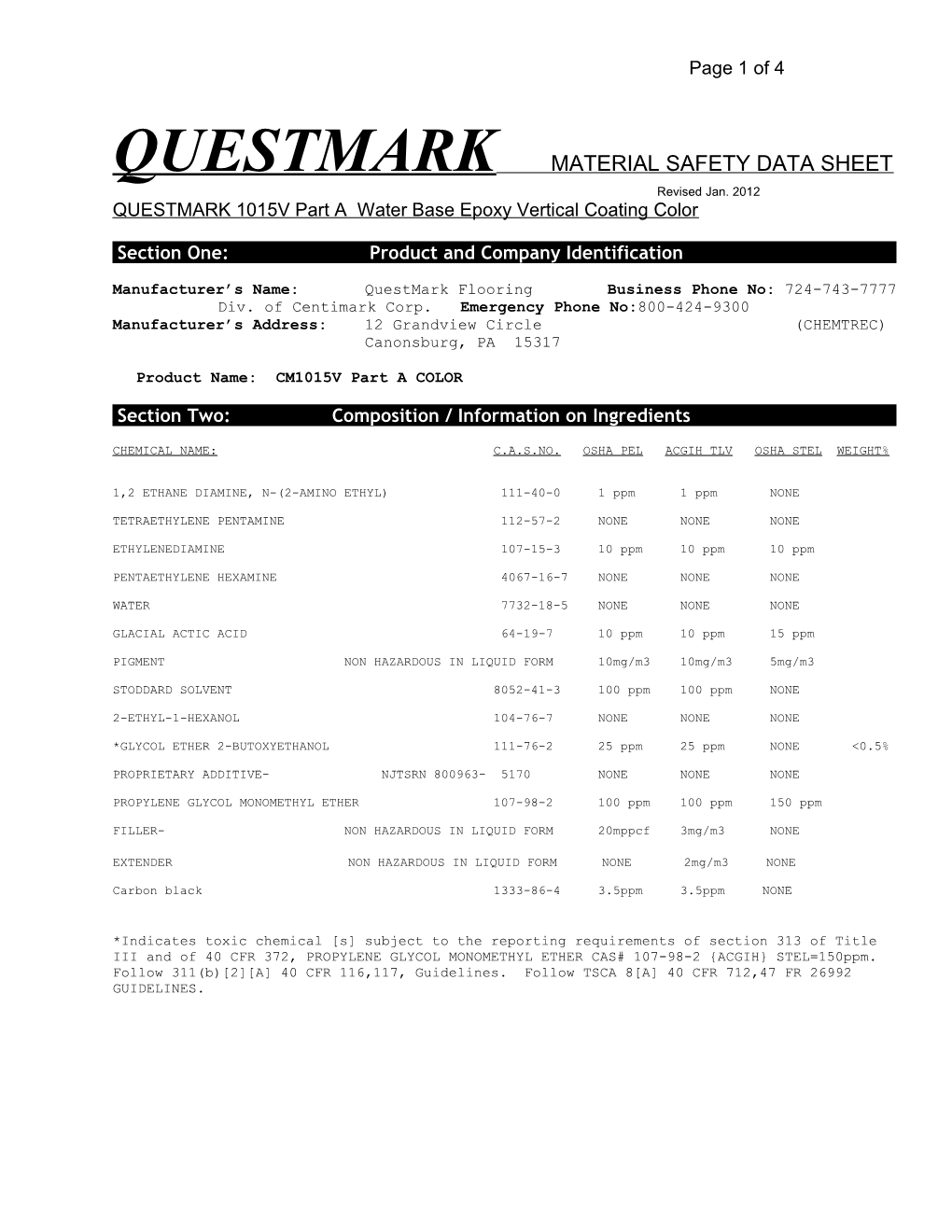 Material Safety Data Sheet s108