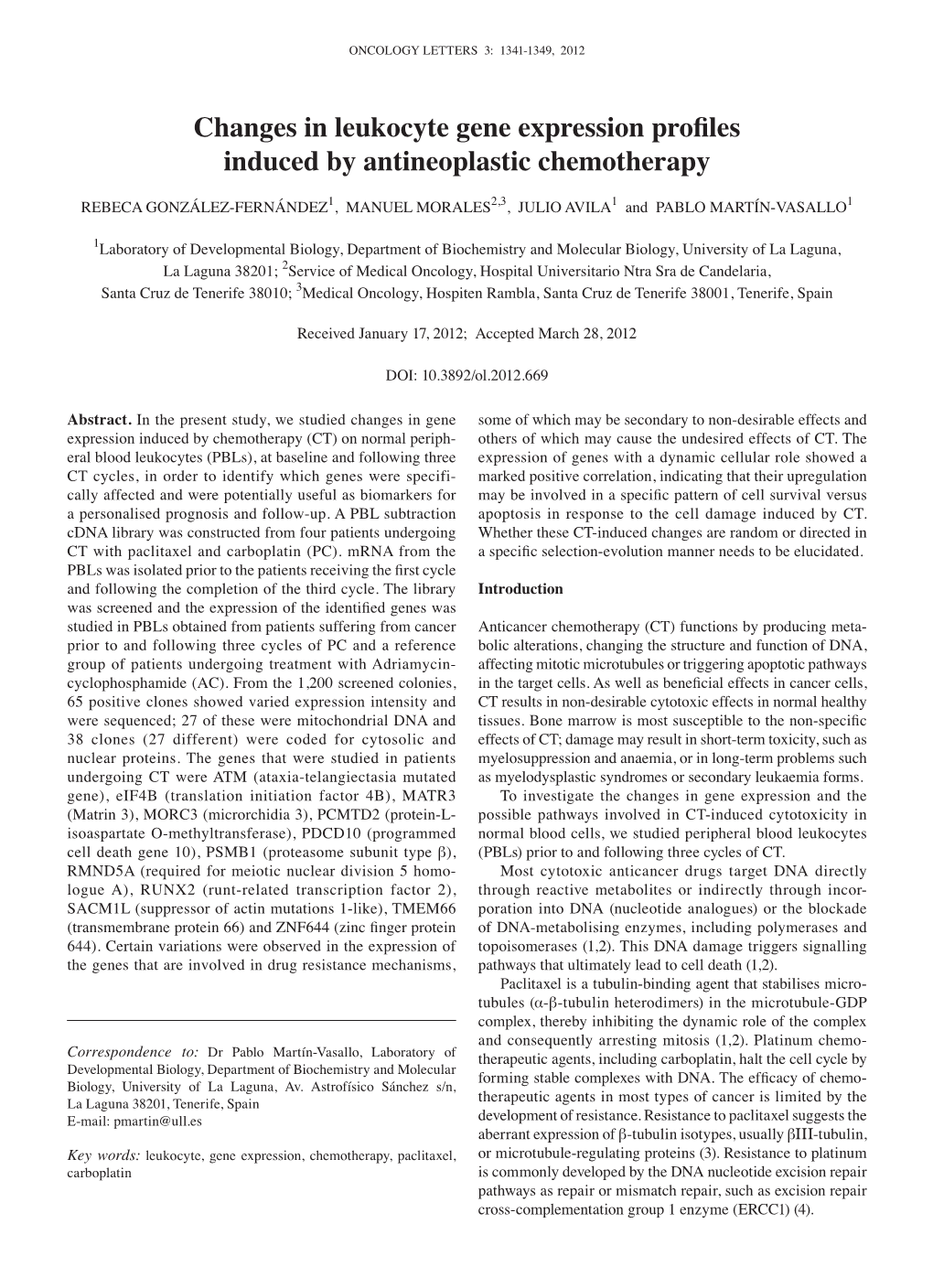 Changes in Leukocyte Gene Expression Profiles Induced by Antineoplastic Chemotherapy