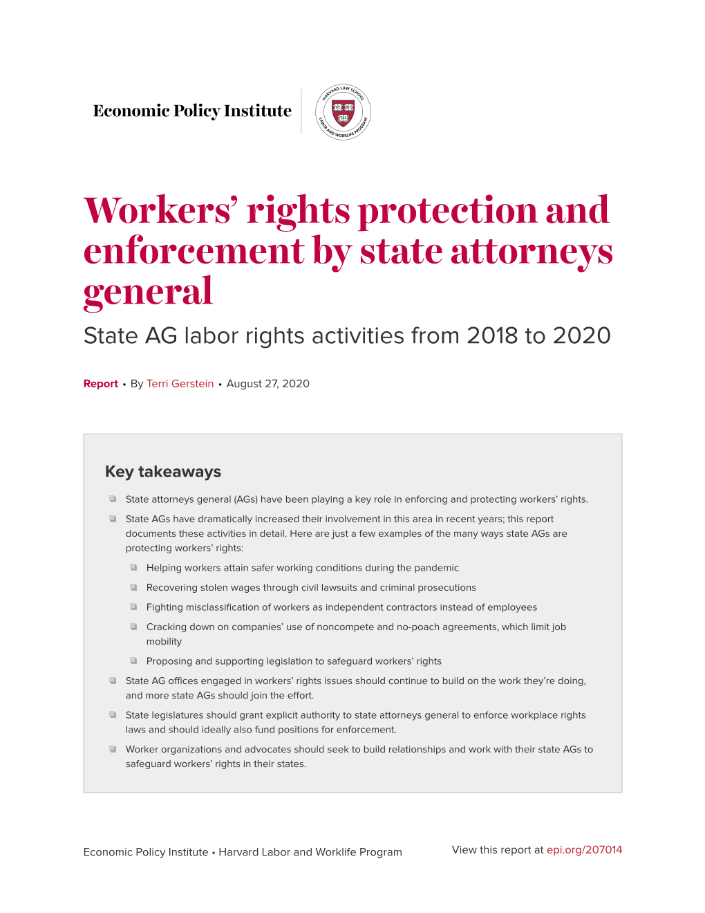 Workers' Rights Protection and Enforcement by State Attorneys General: State AG Labor Rights Activities from 2018 to 2020