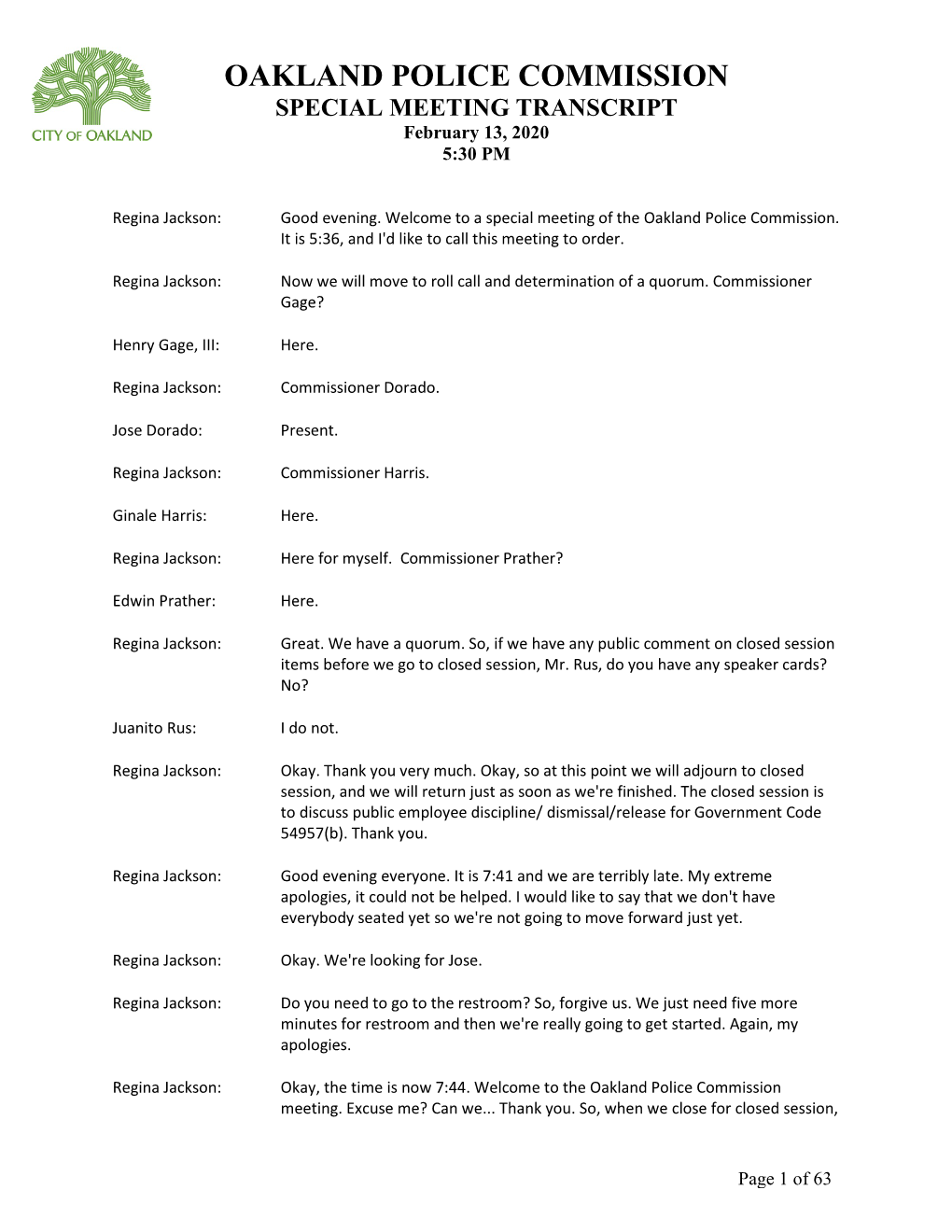 Police Commission 2.13.20 Meeting Transcript