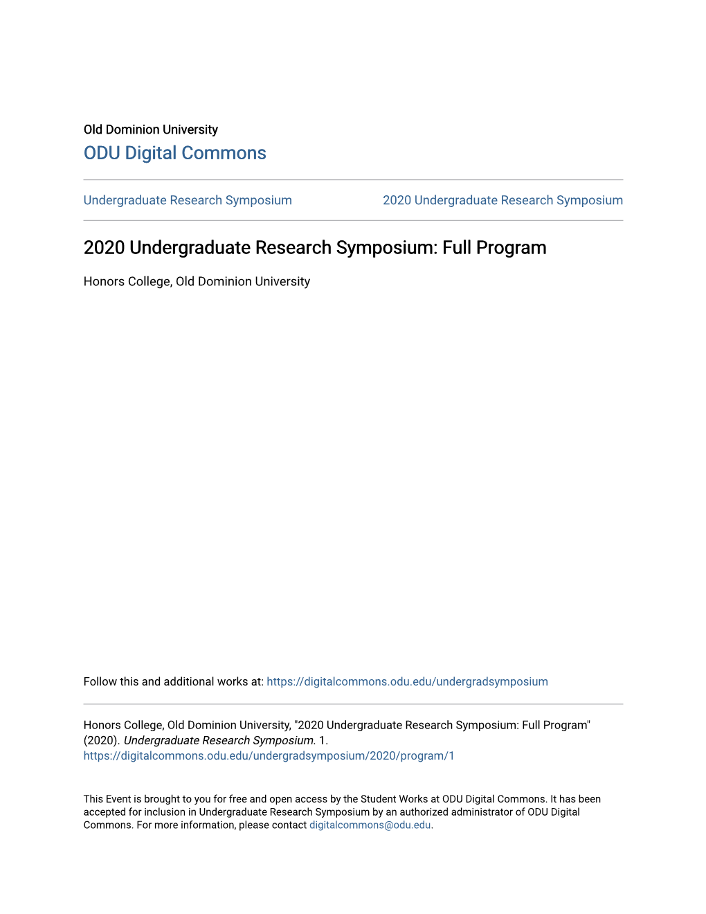 2020 Undergraduate Research Symposium: Full Program