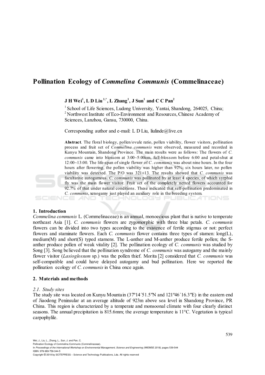 Pollination Ecology of Commelina Communis (Commelinaceae)