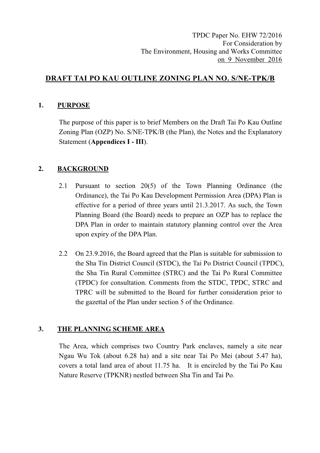 Draft Tai Po Kau Outline Zoning Plan No. S/Ne-Tpk/B