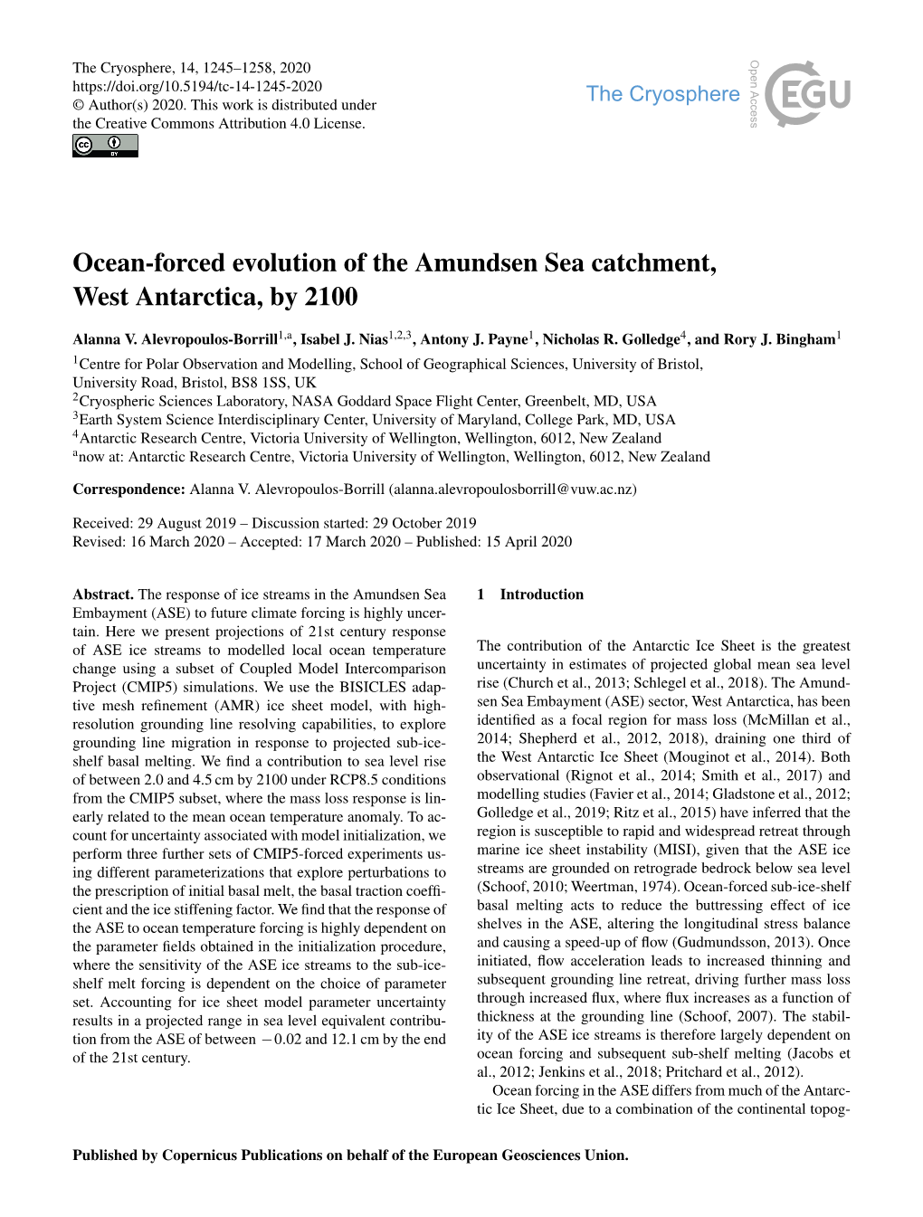 Ocean-Forced Evolution of the Amundsen Sea Catchment, West Antarctica, by 2100