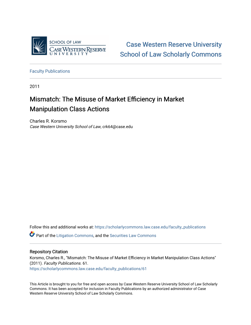 The Misuse of Market Efficiency in Market Manipulation Class Actions