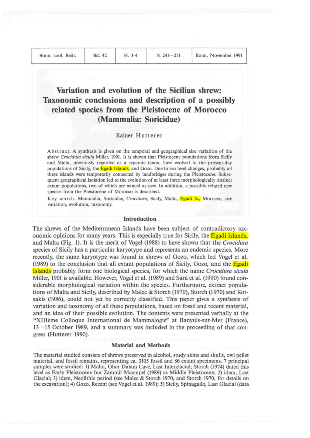 Variation and Evolution of the Sicilian Shrew