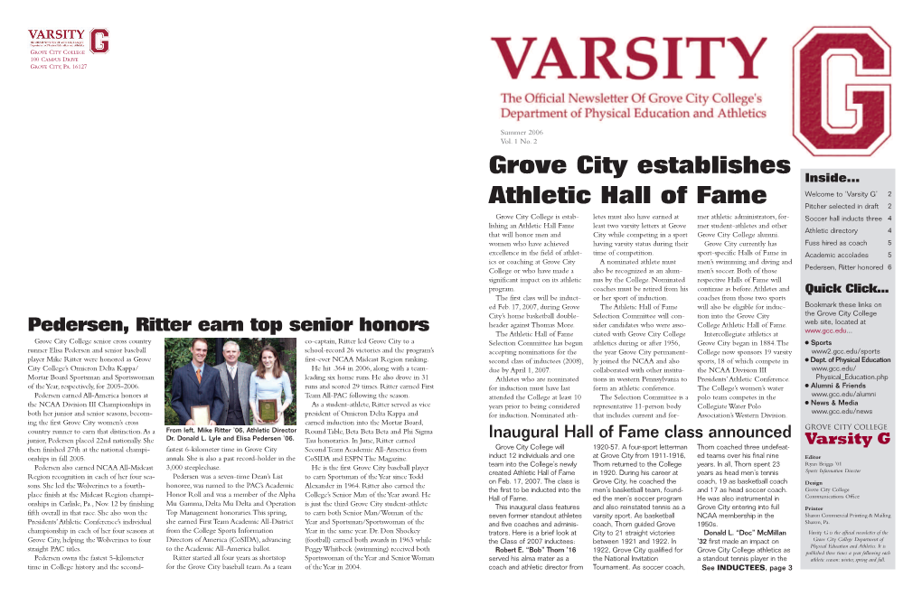 Grove City Establishes Athletic Hall of Fame