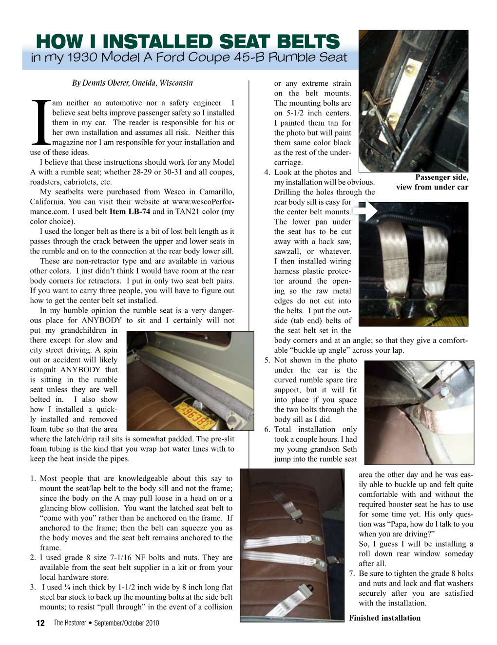 How I Installed Seat Belts in My 1930 Model a Ford Coupe 45-B Rumble Seat