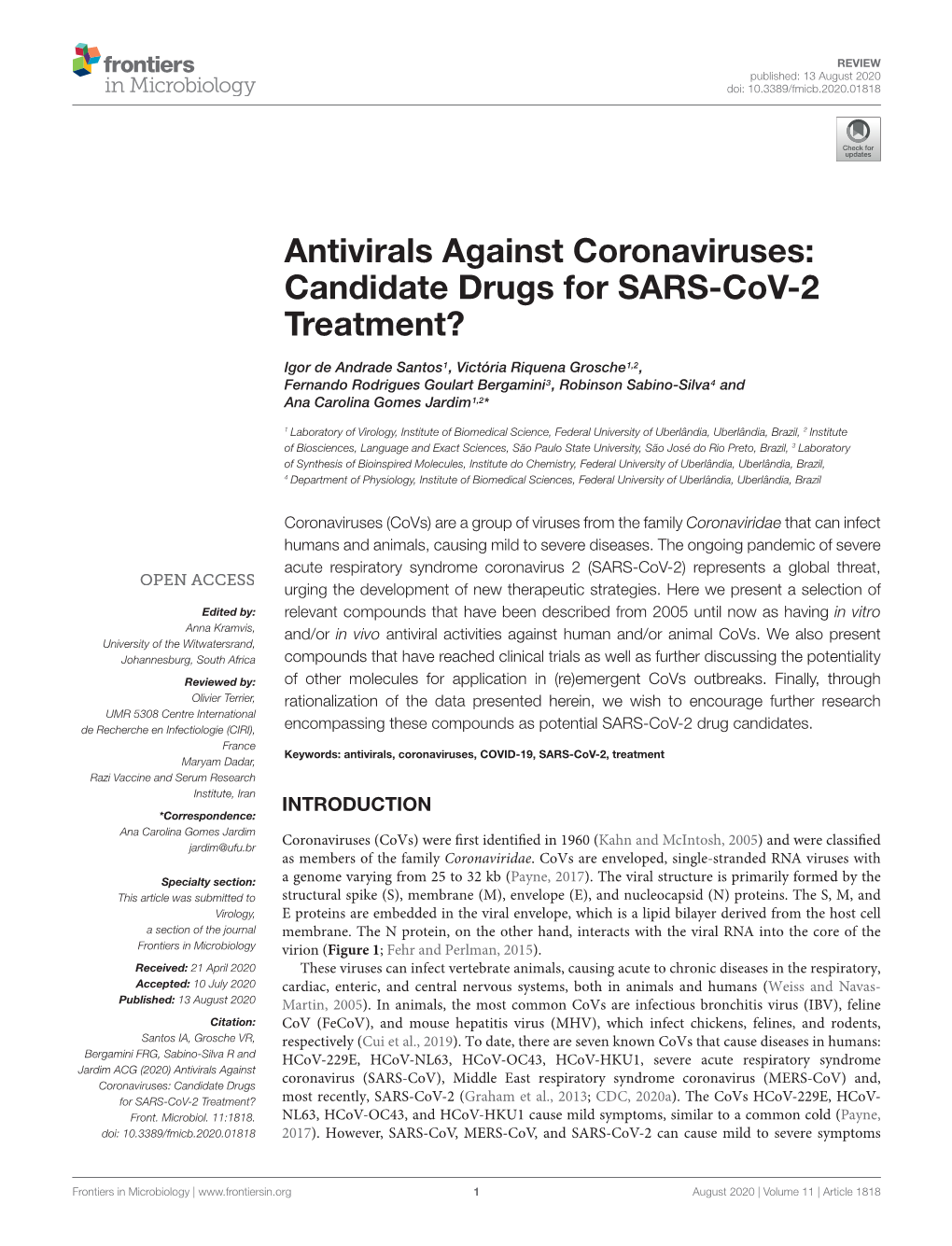 Antivirals Against Coronaviruses: Candidate Drugs for SARS-Cov-2 Treatment?