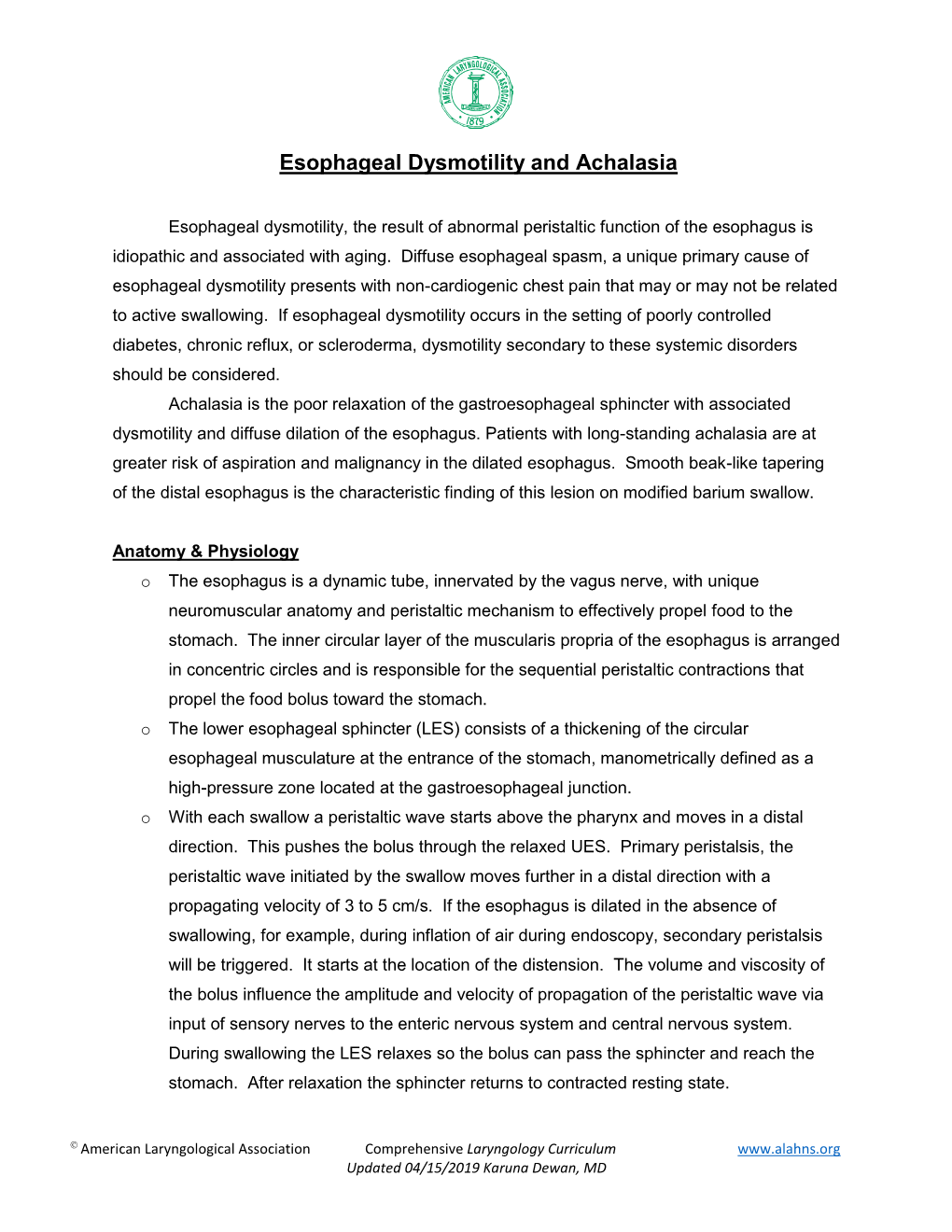 Esophageal Dysmotility and Achalasia