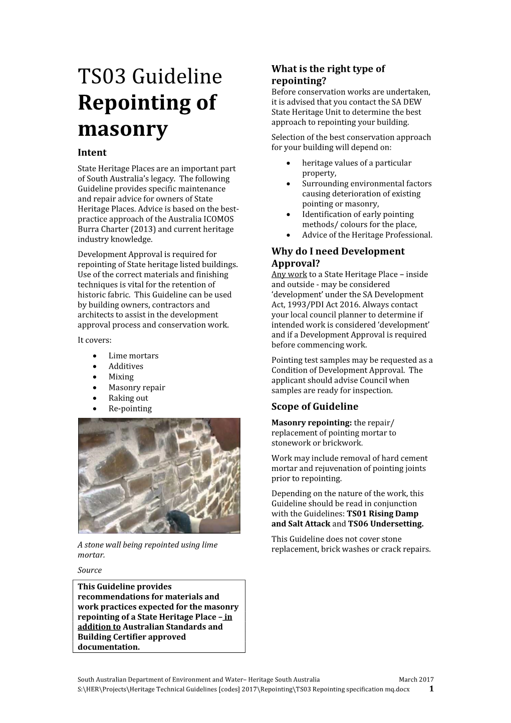 TS03 Guideline Repointing of Masonry