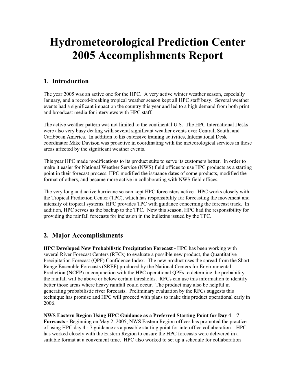 2005 Accomplishments Report