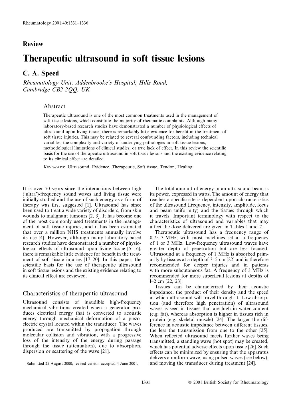 Therapeutic Ultrasound in Soft Tissue Lesions C