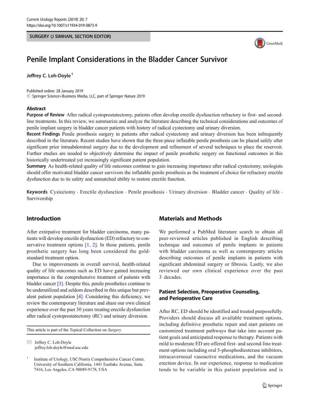 Penile Implant Considerations in the Bladder Cancer Survivor