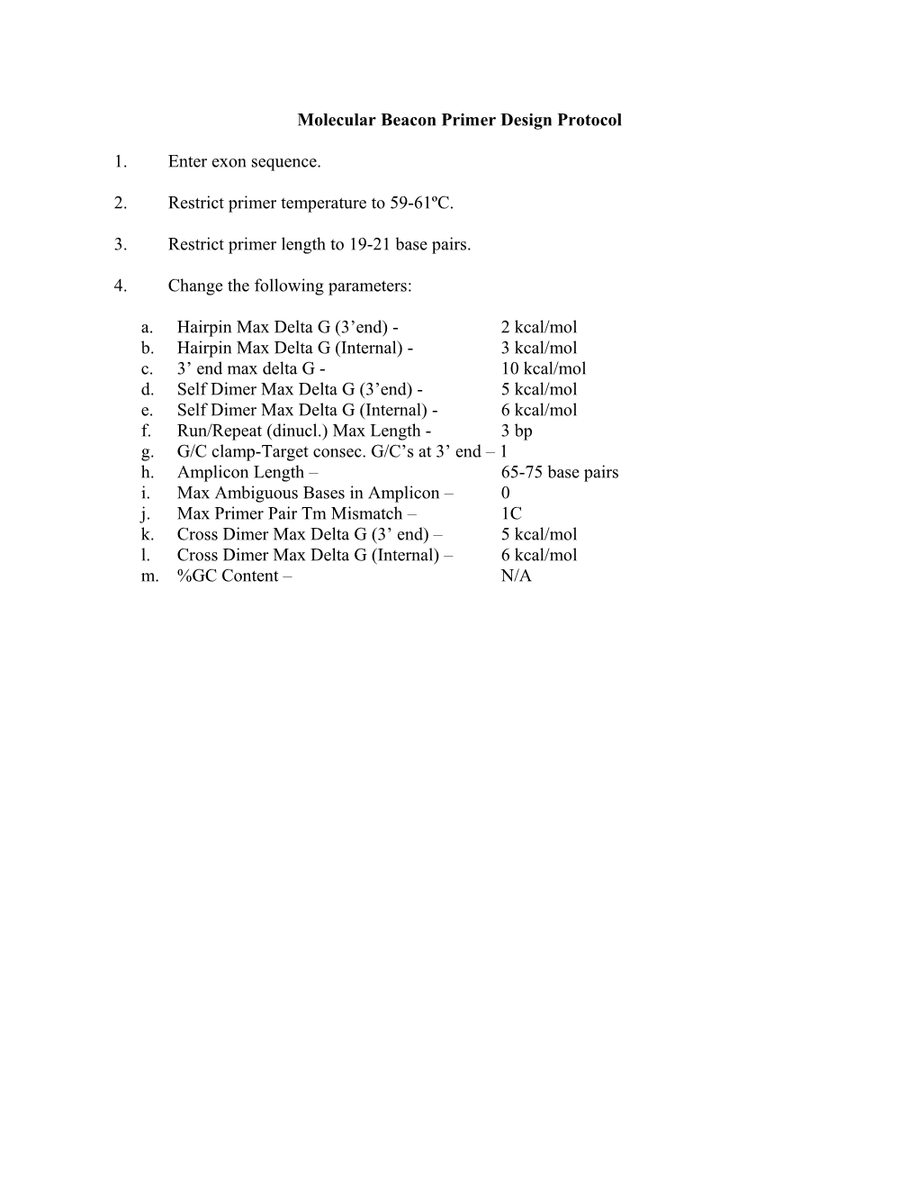 Molecular Beacon Primer Design Protocol