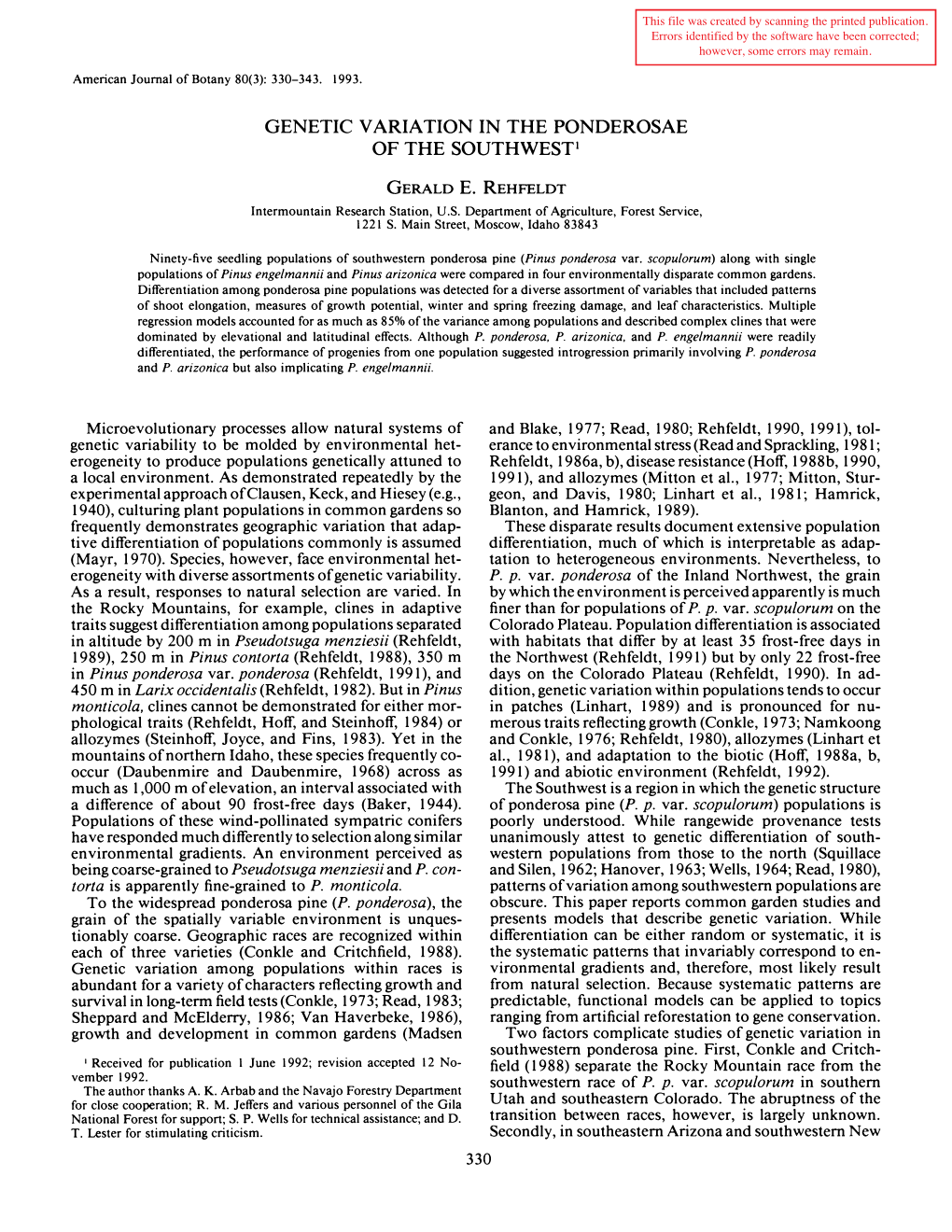 Genetic Variation in the Ponderosae of the Southwest'